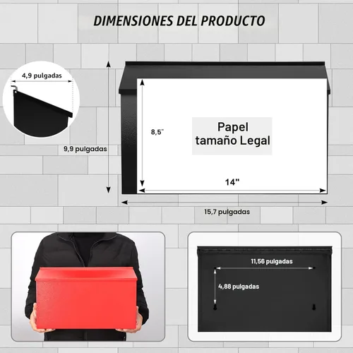 Miniatura 2 de KYODOLED Buzón de pared para casa, buzón de correo de gran capacidad, buzón de metal galvanizado a prueba de óxido, buzones para exteriores, 15.7 x