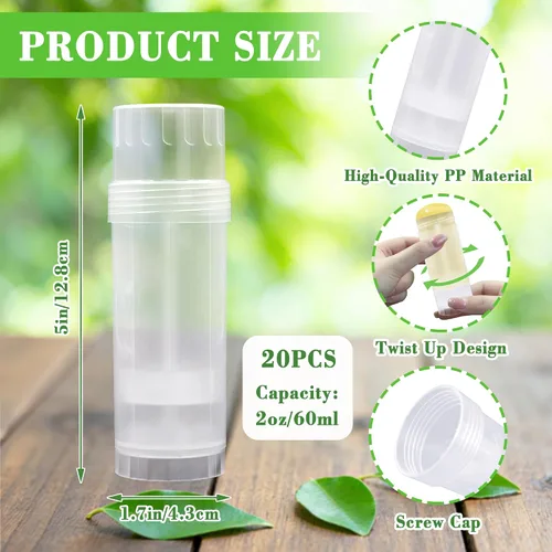 Miniatura 2 de Paquete de 20 recipientes vacíos de desodorante de 2.0 fl oz / 2 onzas, recipientes de desodorante recargables giratorios, tubos de bálsamo labial