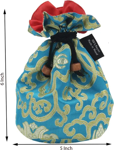 Miniatura 2 de Bolsa tibetana hecha a mano de brocado de tela para cantar (turquesa)