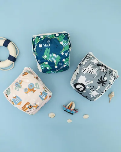 Miniatura 120 de Alva, Pañales de bebé para nadar, paquete de 2 unidades, talle único, reutilizable, lavable y ajustable de 0 a 36 meses. Tamaño de 10 a 40 lbs