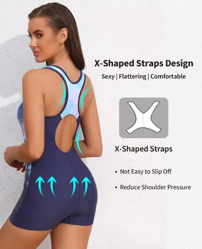 Miniatura 26 de beautyin - Traje de baño para mujer, traje de baño aeróbico y de competición de una pieza, estilo pantalón corto