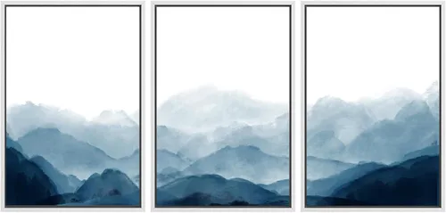 Miniatura 163 de SIGNWIN Lienzo enmarcado para pared, juego de arte tranquilo con reflejo de lago, acuarela, montaña y agua, ilustraciones modernas, arte abstracto