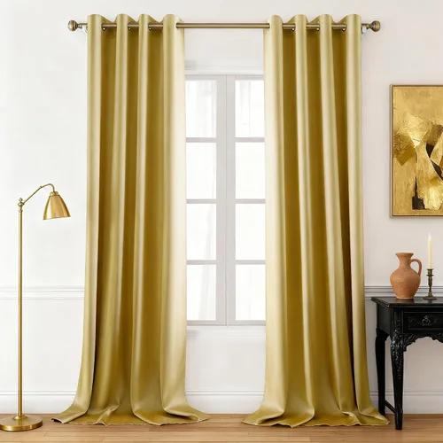 Miniatura 10 de HOMEIDEAS 2 paneles de cortina de seda sintética, cortinas opacas para dormitorio