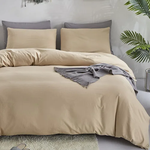 Miniatura 5 de Pureant - Juego de edredón color beige, tamaño King, ropa de cama color champán sólido, edredón color marrón claro para mujeres y hombres, edredón