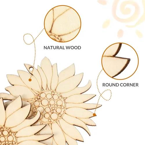 Miniatura 4 de 10 piezas de madera sin terminar con forma de girasol, piezas de discos de rebanadas para manualidades, decoración de primavera