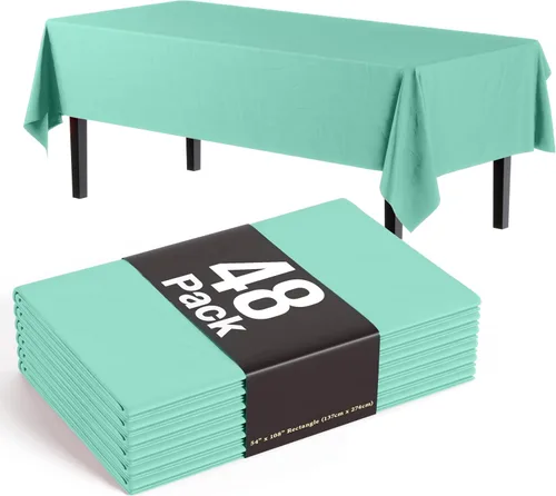 Miniatura 38 de Exquisite Manteles negros para mesas rectangulares, paquete de 48 manteles de plástico desechables de 54 x 108 pulgadas, manteles rectangulares