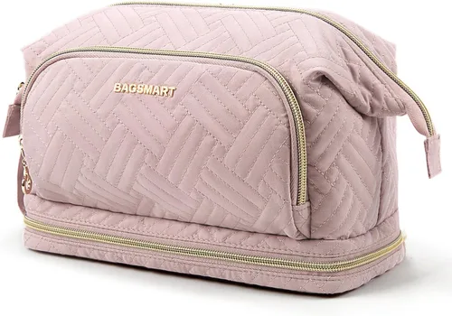 BAGSMART - Bolsa de maquillaje de viaje, bolsa de cosméticos, estuche organizador de maquillaje, grande, de apertura amplia para mujeres, bolso para