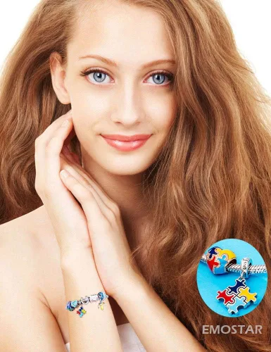 Miniatura 21 de Abalorio de concientización sobre el autismo para pulsera europea de bricolaje, plata de ley 925, dijes esmaltados, dijes Live Love Laugh Charms, I
