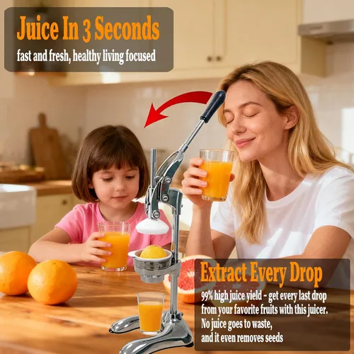 Miniatura 6 de Exprimidor manual, exprimidor de naranja sin esfuerzo, exprimidor profesional de seguridad de acero inoxidable para cítricos, limón, lima, pomelo