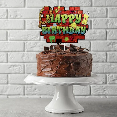 Miniatura 2 de Decoración de pastel de cumpleaños con grafiti de hip hop, decoración de pared de graffiti con purpurina de los años 80, 90, década de los 80, 90