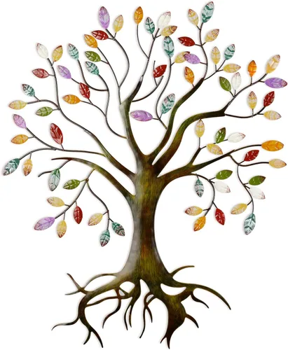 Moxweyeni Escultura de pared de árbol de metal, árbol dorado, decoración del hogar, arte de hojas multicolores, ramas de la naturaleza, vida,