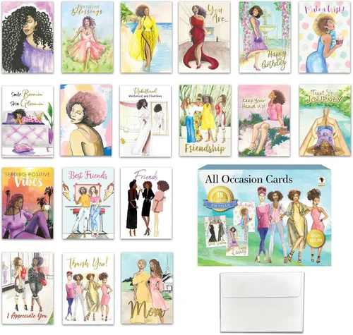 Miniatura 7 de Surtido de tarjetas de felicitación cristianas afroamericanas – Juego de 18 tarjetas inspiradoras con sobres – Cumpleaños, aliento, recuperarse