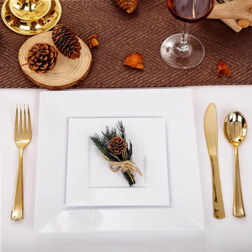 Miniatura 3 de Liacere 100 piezas de platos cuadrados de plástico blanco - 50 piezas de platos de cena resistentes de 9.5 pulgadas y 50 piezas de platos de postre