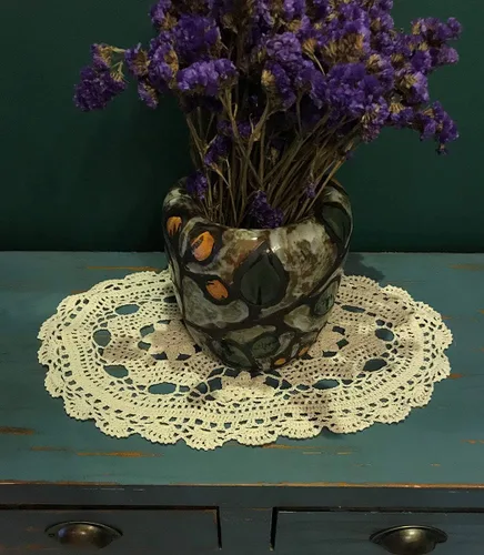 Miniatura 4 de Pasillos de ganchillo hechos a mano beige de algodón, tapetes de encaje ovalados para dormitorios, 12 x 20 pulgadas.
