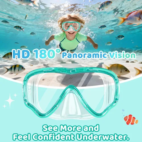 Miniatura 6 de Vvinca Snorkel Set for Kids 3-14, Dry Top Snorkeling Gear for Boys Girls Youth, Panoramic View Swim Goggles with Nose Cover & Anti-Fog Lens, Junior