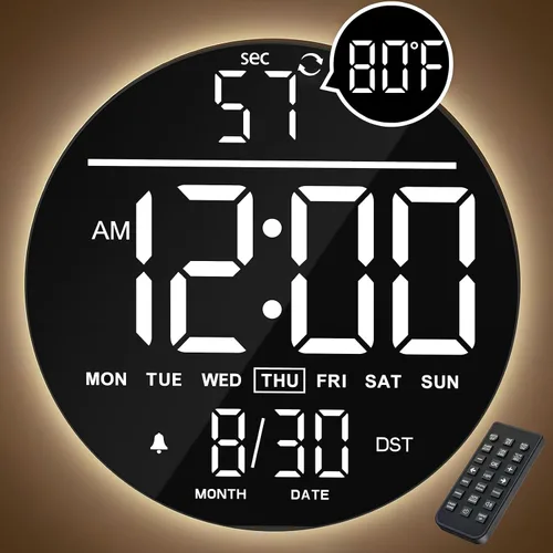 Miniatura 10 de JALL Reloj de pared digital grande de 8 pulgadas con pantalla LED, reloj de pared con temperatura, DST automático, temporizador de cuenta regresiva