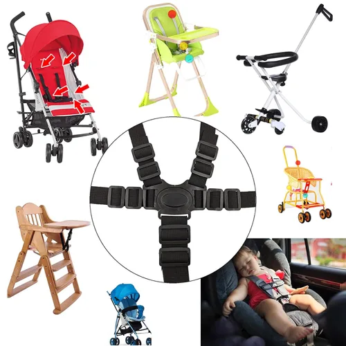 Miniatura 3 de Cinturón de seguridad de 5 puntos para cochecito, cochecito, cochecito, protección segura, correas ajustables para silla alta para bebé, cinturón