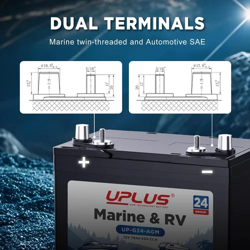 Miniatura 3 de UPLUS BCI Grupo 24M Batería marina de doble propósito, 12V 79AH 550CCA AGM para arranque y ciclo profundo para RV y botes