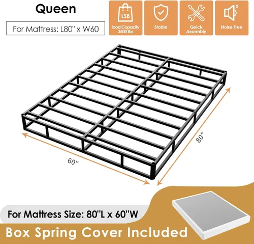 Miniatura 2 de D&H FURNIMMT Base de cama con somier de 7 pulgadas, base de cama de metal resistente con funda de tela, base de colchón, fácil montaje, sin ruido