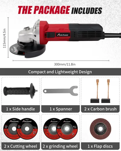 Miniatura 9 de AVID POWER Amoladora angular de 7.5 amperios y 4-1/2 pulgadas, herramientas eléctricas con muelas, ruedas de corte, disco de solapa y mango auxiliar