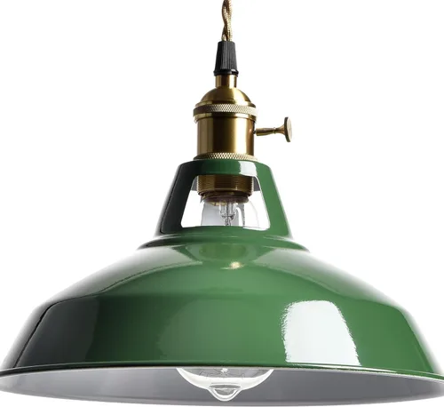 Miniatura 2 de YUBOLE Lámpara Colgante Verde Moderna con Enchufe, Iluminación Colgante Swag de Macarons para Cocina, Pantalla de Granero de Metal con Interruptor