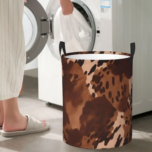Miniatura 7 de brown cowhide art print Circular Hamper Waterproof Storage Bin Organizer Basket Laundry Hamper With Handles For Clothes Toys Small