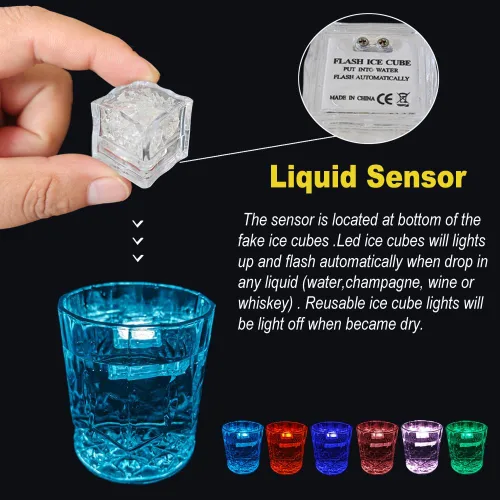 Miniatura 2 de Paquete de 120 cubitos de hielo iluminados, cubitos de hielo LED que brillan para bebidas con sensor de líquido, luces LED impermeables multicolor