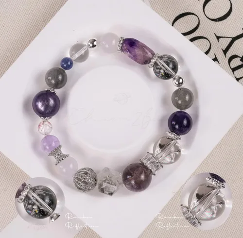 Miniatura 79 de Precious Gemstone Natural Crystal Healing Bracelet, Rutilated Quartz, Moonstone, Quartz Handmade Original Design Bracelet