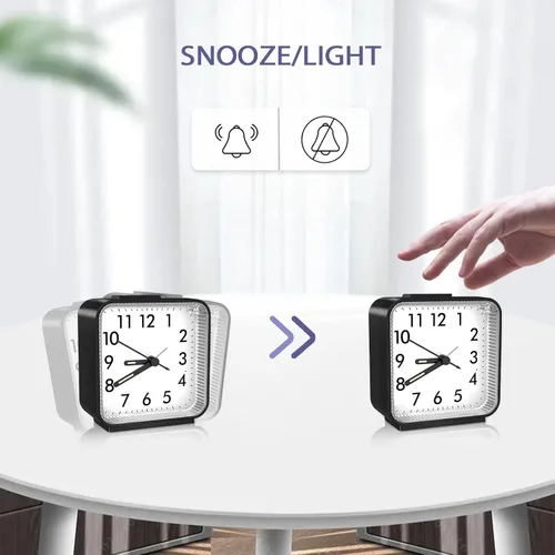 Miniatura 4 de Reloj despertador analógico, reloj de mesa sin tictac con manecilla luminosa y pantalla grande, reloj despertador silencioso con batería con función
