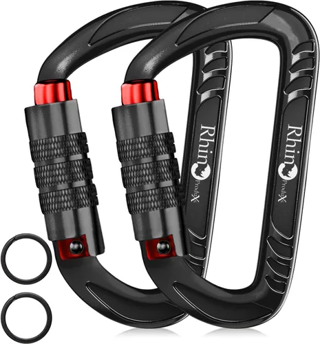 Miniatura 23 de Rhino Produxs 12kN (2697 lbs) Heavy Duty Carabiner Clips, for Securing Pets, Outdoor, Camping, Hiking, Hammock, Dog Leash Harness, Keychains Bloqueo