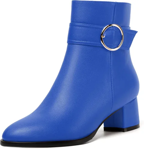 Miniatura 9 de NUMALEO Botas de tobillo de mujer con cremallera mate, puntera redonda, para fiesta, con tacón bajo grueso sólido, 5 cm