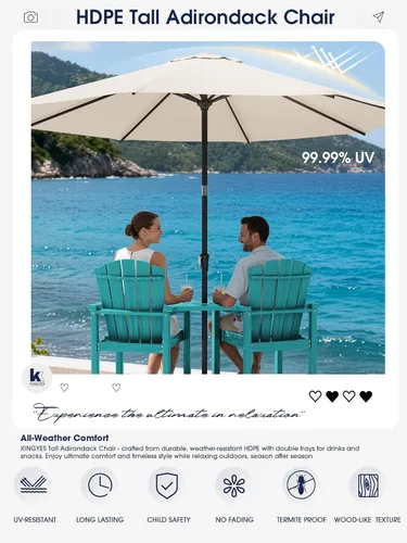 Miniatura 7 de KINGYES Aruba - Juego de 4 sillas Adirondack altas de HDPE con bandejas de conexión dobles, silla Adirondack de altura de barra en relieve para 2