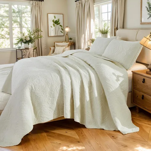 Miniatura 13 de Brandream Juego de Ropa de Cama Acolchado con Medallón de Lujo Tamaño King de Algodón Estilo Granja Juego de Edredón Tamaño Queen Colcha Matelassé