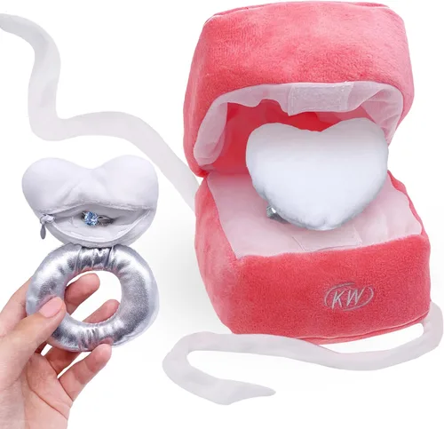 Caja de anillos de felpa de San Valentín para promesa de compromiso, lindo soporte para caja de anillos de felpa para boda, matrimonio, grande