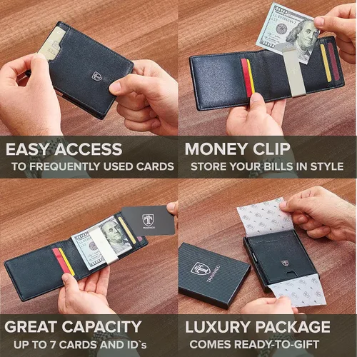 Miniatura 2 de TRAVANDO Billetera con clip para dinero, bolsillo frontal, delgada, con bloqueo RFID, tarjetero de crédito, mini plegable