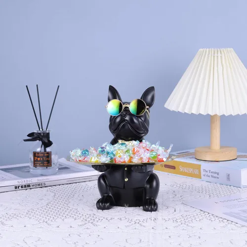 Miniatura 6 de suruim Regalos de Bulldog Francés Portallaves Bandeja para Dulces Decoración del Hogar Estatua de Mayordomo de Resina Cuenco para Llaves Mesa