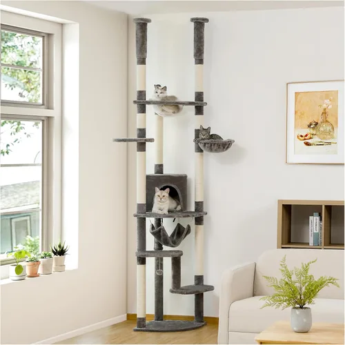 Miniatura 11 de PETEPELA Torre para gatos de 5 niveles de piso a techo, altura del árbol para gatos (95-107 pulgadas), ajustable, árbol de escalada alto con poste