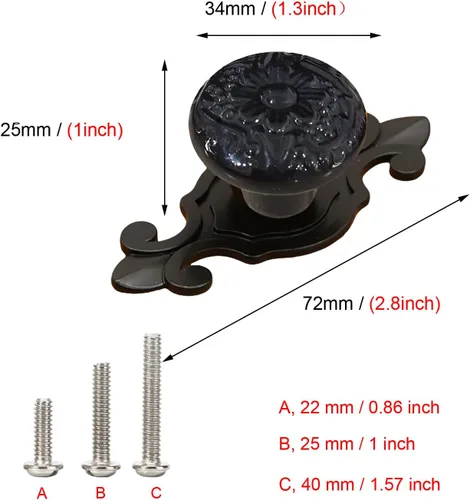 Miniatura 7 de HUAMULAN Paquete de 10 pomos de cerámica retro vintage para aparador, cocina, pétalos, tiradores de armario, cajón, base negra, placa trasera