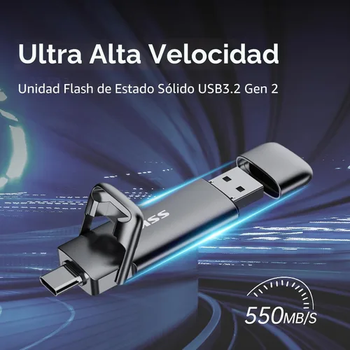 Miniatura 2 de SSK Unidad flash USB C dual de 128 GB, 2 en 1 tipo C+ USB A 3.2 Gen2, unidad de pulgar de estado sólido, velocidad súper rápida de hasta 550 MB/s