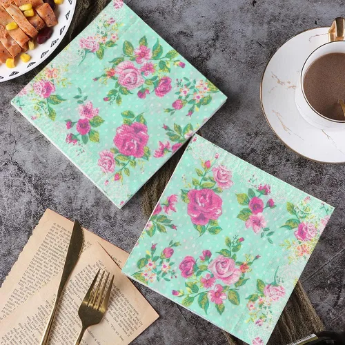 Miniatura 6 de Servilletas de papel florales, 40 servilletas de cóctel de 2 capas, 6.5 x 6.5 pulgadas plegadas/13 x 13 pulgadas desplegadas, servilletas