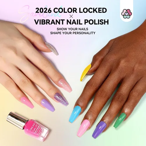 Miniatura 6 de SAVILAND Juego de esmaltes de uñas: kit de esmalte de uñas de secado rápido rosa brillante, amarillo y rojo, con purpurina, 24 colores, esmalte