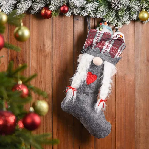 Miniatura 8 de 2025 Adornos de Calcetín de Gnomo de Navidad Personalizados, Calcetines de Barba de Santa de Felpa de Piel Sintética, Decoraciones del Hogar Regalos