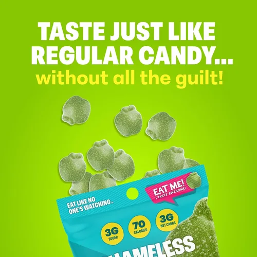 Miniatura 3 de Shameless Snacks – Snacks saludables bajos en calorías, gomitas keto bajas en carbohidratos (caramelos sin gluten) – Paquete de 6 Green Apple Blast
