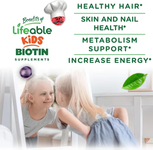 Miniatura 3 de Lifeable Gomitas de biotina para niños - 5000 mcg - Suplemento de sabor natural de gran sabor, vitaminas masticables vegetarianas sin OMG