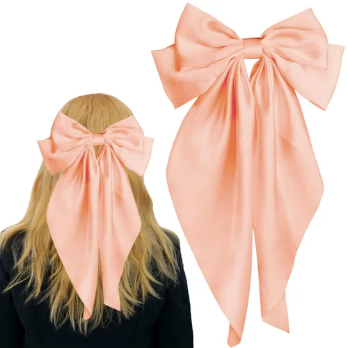 Miniatura 9 de Pufandor - Lazo para el cabello de satén sedoso para mujeres, lazos rojos para niñas, pasadores de lazo, cola larga con clips, lazos grandes