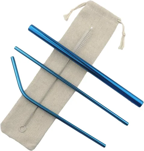 Miniatura 7 de Pajitas de acero inoxidable de 8.5 pulgadas, paquete de 4 (2 rectas, 2 dobladas, 1 cepillo), ultra largas, ecológicas, incluye cepillo de limpieza