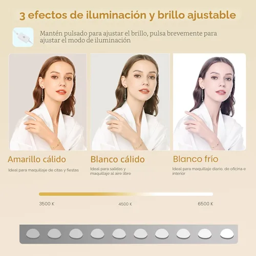 Miniatura 5 de FIONESO Escritorio grande con espejo y luces, tocador de maquillaje con 11 cajones y 6 estantes abiertos, 3 modos de iluminación, brillo ajustable