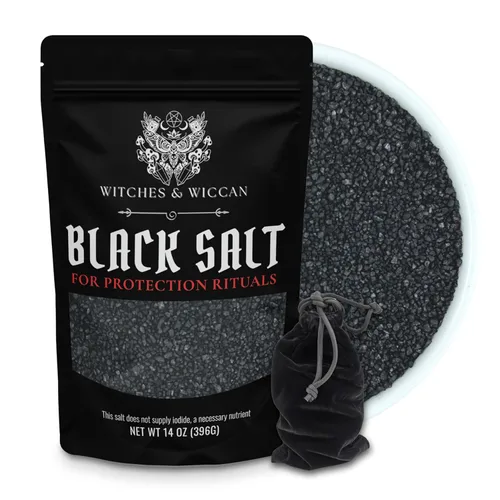 Sal negra para rituales de protección y hechizos wiccanos, cristales de protección de energía negativa hechos a mano para brujería, bolsa de 14