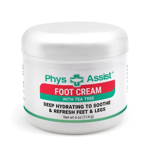 PhysAssist Crema para pies con árbol de té – Crema hidratante profunda para pies y piernas para piel seca, cansada y sensible – Refrescante apoyo de