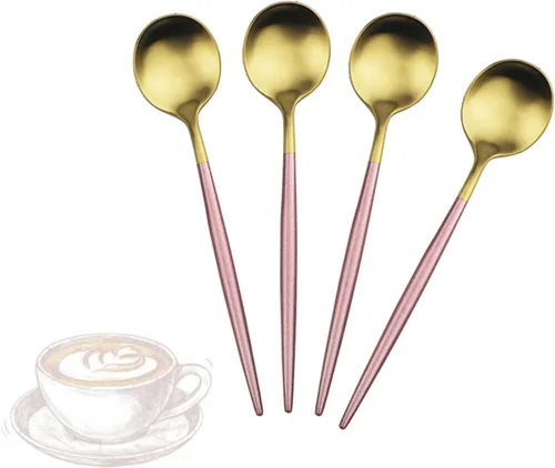 Miniatura 6 de JASHII Juego de 4 cucharas de café para café, de acero inoxidable 18/10, para té, postre, aperitivo, 4.9 pulgadas, mango redondo, color negro mate